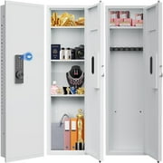 53.15" Tall Wall Safe Between the Studs 16" Centers, Hidden Wall Safes With Removable shelfs and Adjustable Gun Rack, Digital Keypad Wall Gun Safe for Home Rifle, Cash, Jewelry, Documents - White