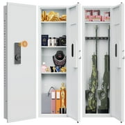 53.15" Wall Gun Cabinet, Biometric Fingerprint Hidden Safe With Dual Alarm System And Silent Mode, Gun Safes With 3 Adjustable Shelves, Magnetic Slot And Key Hook