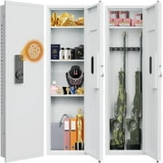 53.15" Wall Safe Between the Studs, Biometric Fingerprint Hidden Safe with Dual Alarm System and Silent Mode, Wall Gun Safe with 3 Adjustable Shelves and Magnetic Slot (White-Fingerprint)