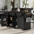 thumbnail image 1 of MEETFAV 53.2" Farmhouse Two-Tier Kitchen Island with Storage, Power Outlet, Adjustable Shelves, Rolling Island Table for Kitchen, Ash Black, 1 of 8