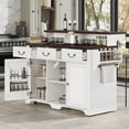 thumbnail image 1 of MEETFAV 53.2" Farmhouse Two-Tier Kitchen Island with Storage, Power Outlet, Adjustable Shelves, Rolling Island Table for Kitchen, Rustic White, 1 of 8
