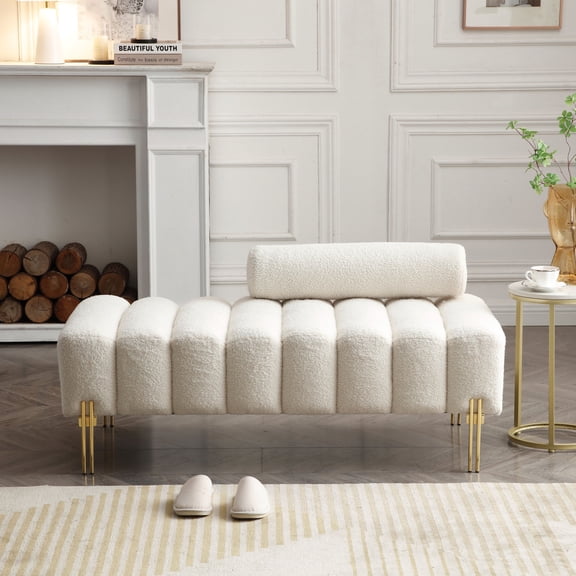 53.2" Fuzzy Sofa Stool with Solid Wood Frame / Ideal for Window Seating