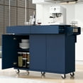 thumbnail image 1 of 53.2'' Kitchen Island with Drop Leaf, Kitchen Storage Cart with Spice Rack, Towel Rack and 2 Drawers, Rolling Kitchen Island on Wheels with Adjustable Shelves for Kitchen, Dining Room, Navy Blue, 1 of 7