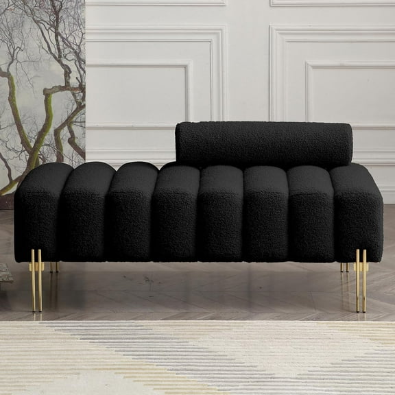 53.2" Modern Loveseat Sofa Couch, Upholstered Accent Sofa with Golden Legs and Adjustable Backrest, Small Teddy Fleece Couches for Bedroom, Living Room, Compact Small Space (Black)