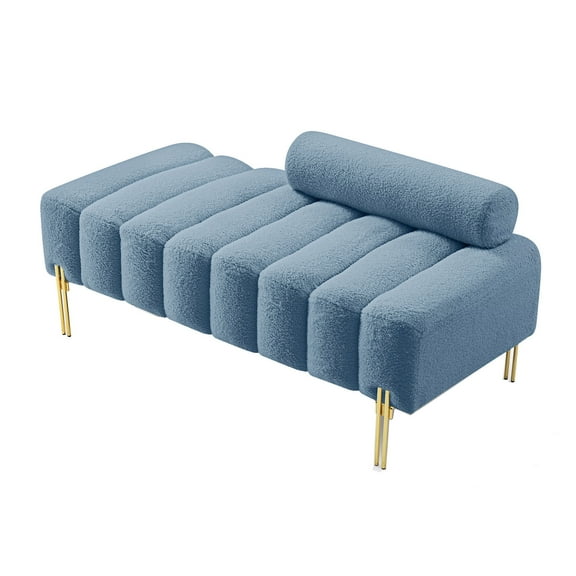 53.2in Width Modern End of Bed Sofa Stool Fabric Upholstered 2 Seater Sofa Footrest Window Long Stool with Gold Metal Legs for Bedroom Living Room