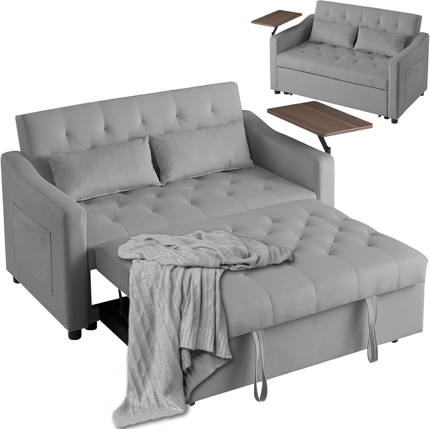 53" 3 in 1 Sleeper Sofa Couch Bed, Modern Velvet Convertible Sofa Bed