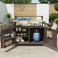 thumbnail image 1 of 53.3" Outdoor Kitchen Island with Raised Shelf, Solid Wood Storage BarCart with Stainless Steel Top, Outdoor Rolling Grill Cart with Spice Rack, Brown, 1 of 10