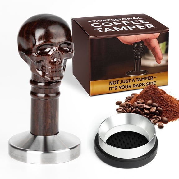 Espresso Tamper 53.3mm Skull Handle, Coffee Press Tool Set with Dosing Ring and Rubber Mat