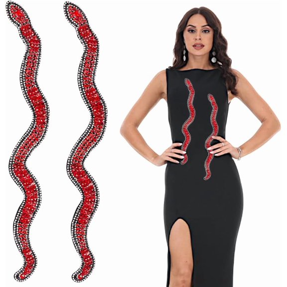 53.4 Inch 2 Styles Snake Shape Glass Rhinestone Iron on Patches Snake Patches Applique Trim Ribbon Snake Appliques Patches Costume Accessories for Clothing Decoration Sewing Dress Headband Colorful