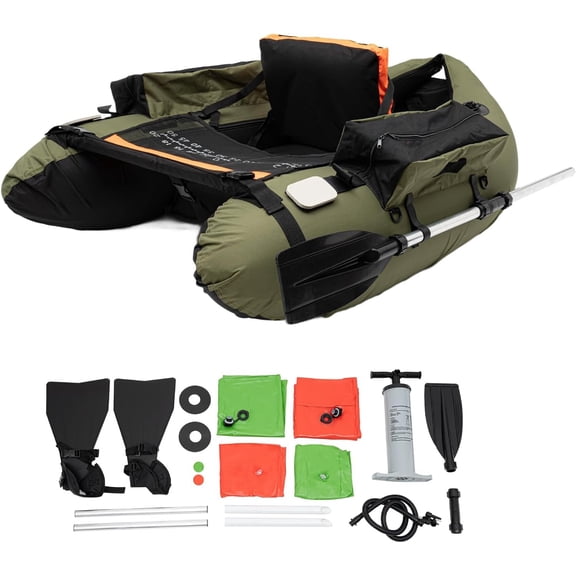 53.5 * 41.5IN Outdoor Fishing Boat with Paddle, Flippers 20IN Fish Ruler,Pump Storage Pockets Adjustable Straps 286.6LBS Load Bearing Capacity Boat