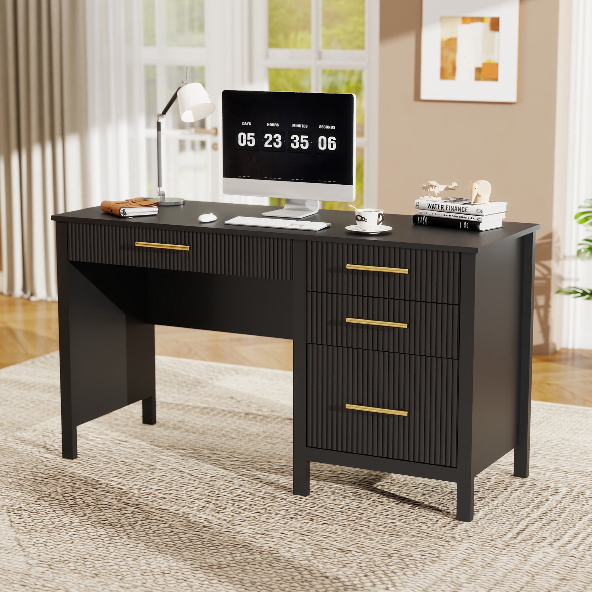 53.5" Executive Desk with Drawers, Home Office Desk with File Cabinet,Computer Desk Writing Workspace for Work Study