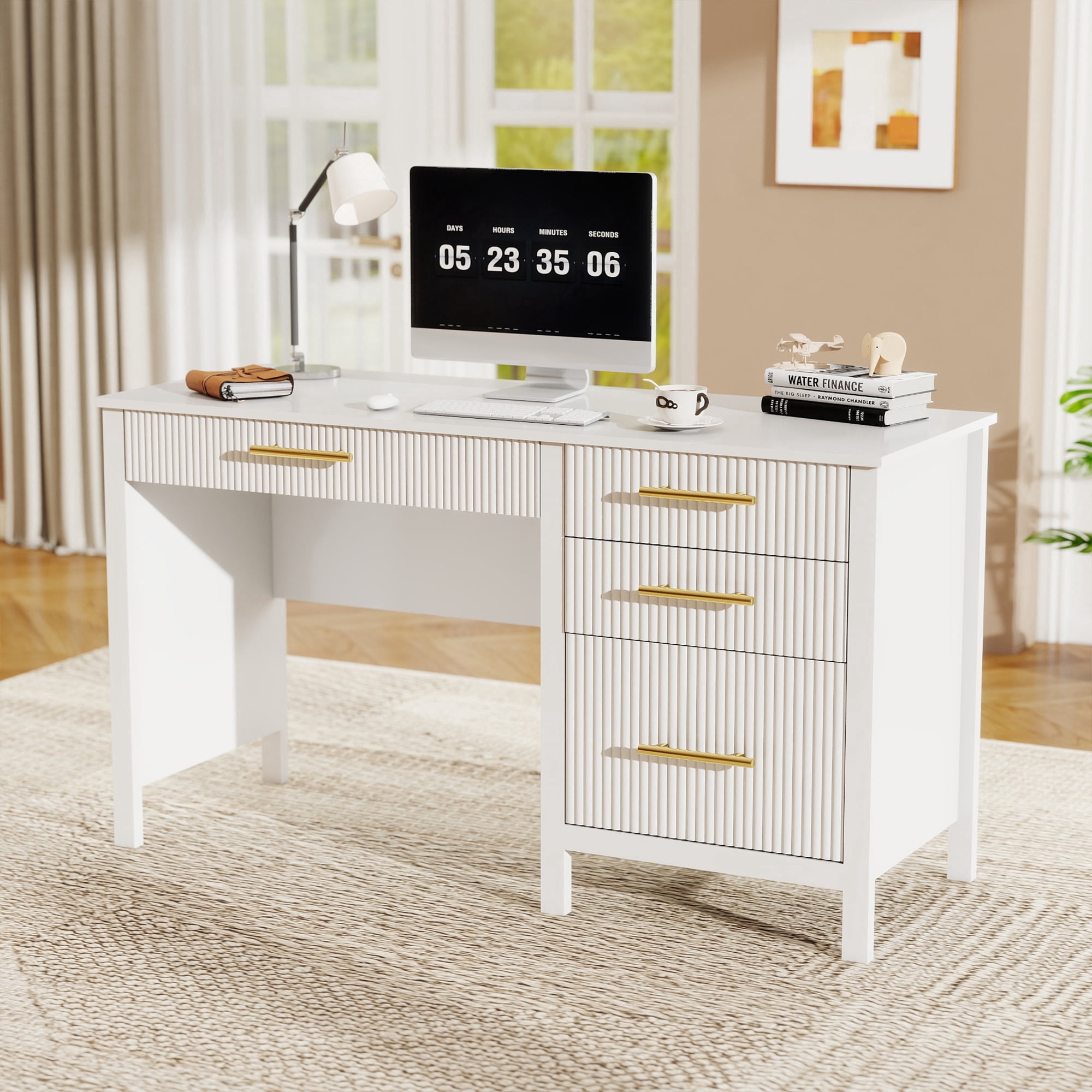 53.5" Executive Desk with Drawers, Home Office Desk with File Cabinet,Computer Desk Writing Workspace for Work Study