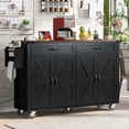 thumbnail image 1 of 53.5''Farmhouse Kitchen Island With Power Outlet, Kitchen Storage Island With Drop Leaf, Spice Rack And Drawer, Rolling Kitchen Cart On Wheels, For Home, Kitchen And Dining Room, Black,Black, 1 of 34
