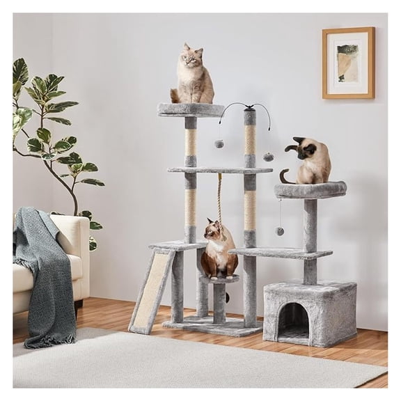 53.5 Inch, Multi-Level Cat Tower with Scratching Posts & Condo