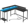53.5" L Shaped Computer Desk Gaming Desk with LED Lights and Power