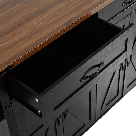 53.5'' Rectangular Kitchen Island Cart | Power Supply with 2 AC & 2 USB Ports, Lockable Wheels | Easy Assembly, Waterproof Surface