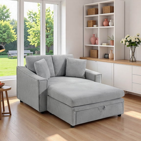 53.5" Velvet Upholstered Chaise Lounge Sofa with a Pull-out Storage Drawer and 2 Pillows