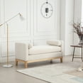 thumbnail image 1 of 53.5"W Elegant Upholstered Bench with Wood Legs, Bolster Pillows & Breathable Boucle Fabric, Multi-Functional Seating for Bedroom, Living Room, Entryway, Ivory, 1 of 6