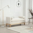 thumbnail image 1 of 53.5"W Vintage Bench with Wood Legs & Velvet Upholstery, Bolster Pillows Ottoman for Bedroom End of Bed, Living Room & Entryway Seating, Ivory Fabric Design, 1 of 6