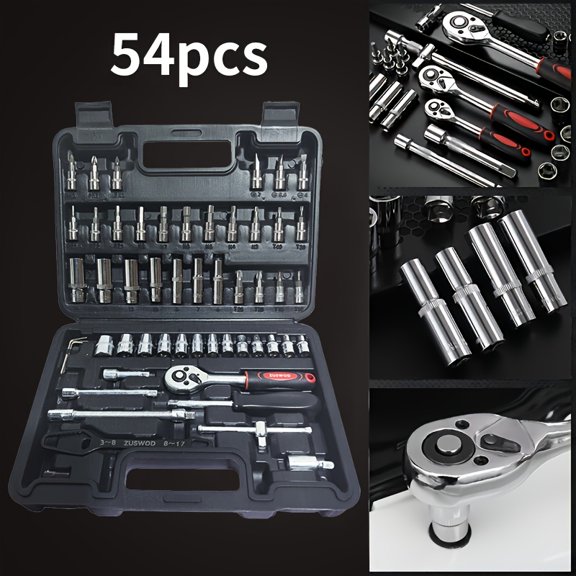 53/54/50/147/180/409pcs, Home Repair Tool Set Or Impact Socket Kit - 3/8 Inch Drive, Metric (8-22Mm) And Imperial (5/16-3/4 Inch) Commonly Used Sizes, CR-V Steel