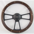 thumbnail image 1 of 53-54 Chevy - most models 14" Stained Mahogany with Rivets Brass Wood Billet Black Steering Wheel Set Adapter & Horn, 1 of 1
