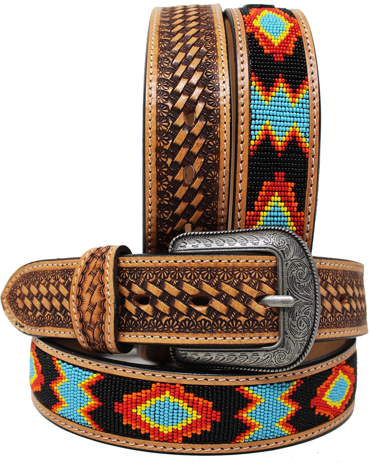 53-54 Men's Western Rodeo Heavy Duty Beaded Full-Grain Leather Belt 26RT10A 53-54 Men's Western Rodeo Heavy Duty Beaded Full-Grain Leather Belt 26RT10A