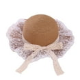 thumbnail image 1 of 53-54 cm hat circumference children's lace bow straw hat wavy brimmed beach hat summer sunscreen sun hat outdoor outing - Khaki, 1 of 5