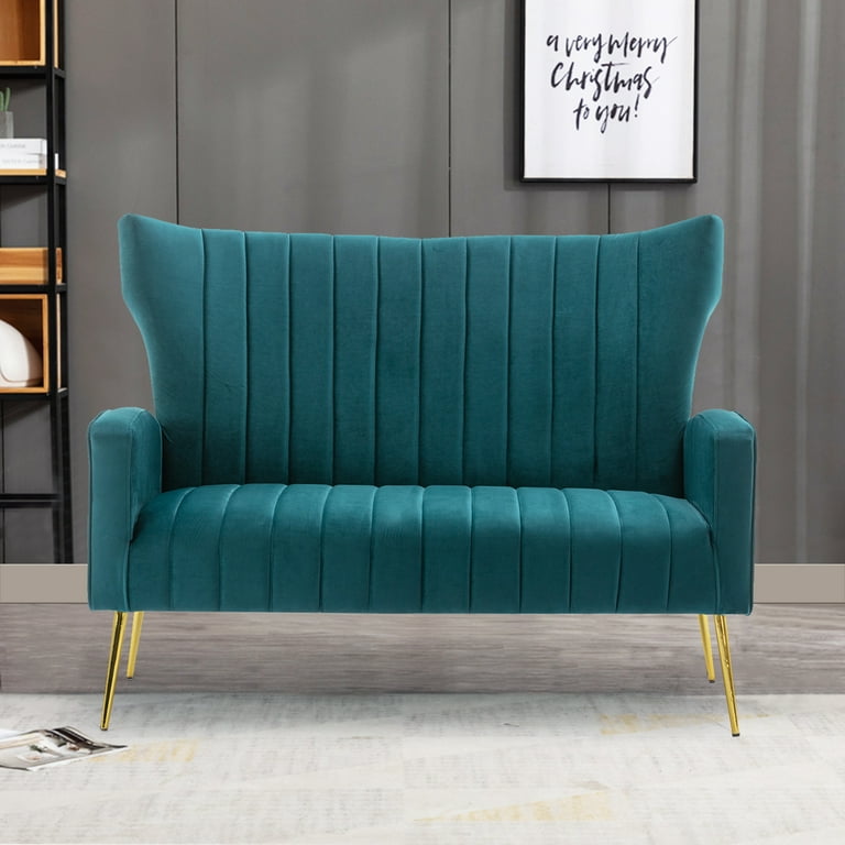 Velvet Loveseat Sofa, Tufted Wingback Accent Sofa with