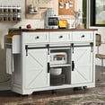 thumbnail image 1 of 53.7" 2 Sliding Barn Door Kitchen Island with Power Outlet and Drop Leaf, Spice Rack Rolling Kitchen Cart on Wheels, White, 1 of 34