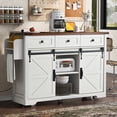 thumbnail image 1 of Chords Attic 53.7"W Farmhouse Rolling Kitchen Island with Sliding Barn Doors, Mobile Kitchen Islands with Drop Leaf and Power Outlet, Rustic Kitchen Storage Cart with Spice Rack for Dining Room, 1 of 12