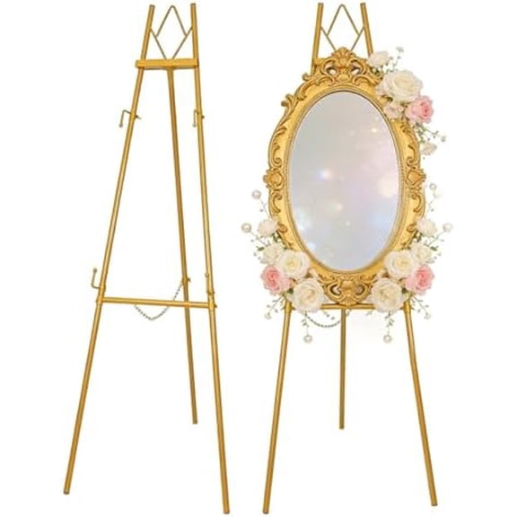 53.9" Gold Easel Stand for Sign, Heavy Duty Metal Display Easel with Storage Bag, Adjustable Art Easel for Wedding Sign, Painting, Picture