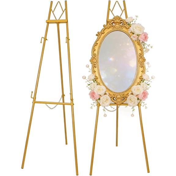 53.9 Inch Gold Adjustable Metal Easel Stand for Signs Art and Wedding Displays