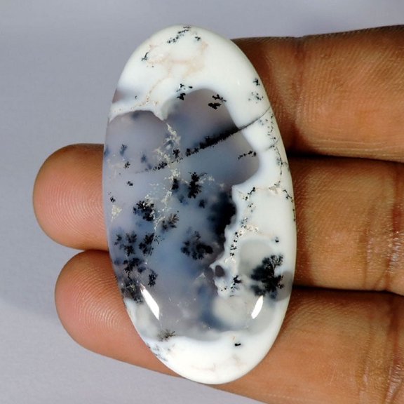 53.90Cts Natural White Dendrite Opal Oval Shape Cabochon Loose Gemstone
