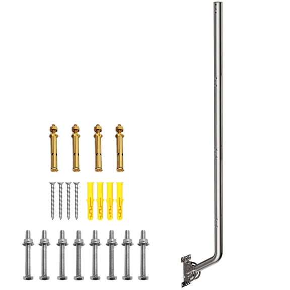 53" Antenna Wall Mount, Heavy Duty 430 Stainless Steel J-Mast with Adjustable Pivot Base, 1.38" OD for TV Antennas, Weather Stations and Starlink, Silver