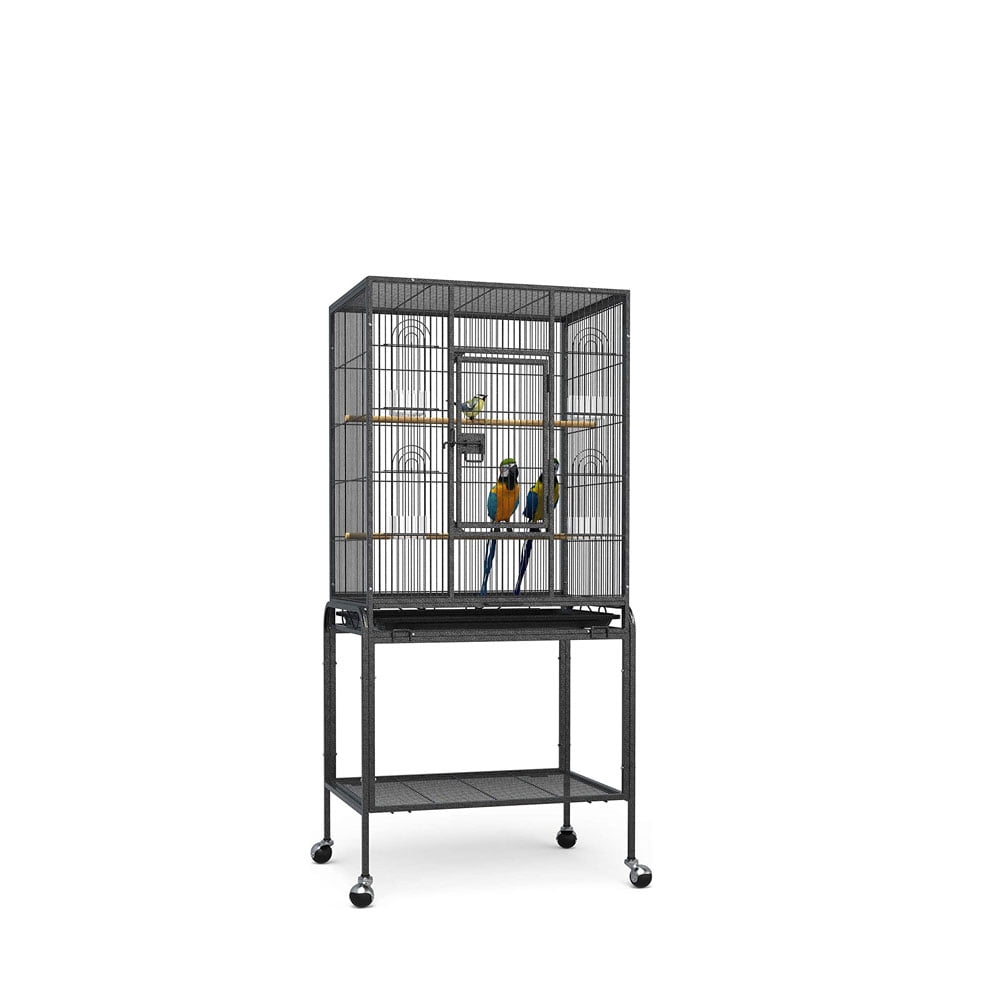 53" Bird Cage, Wrought Metal Standing Birdcage with Rolling Stand and