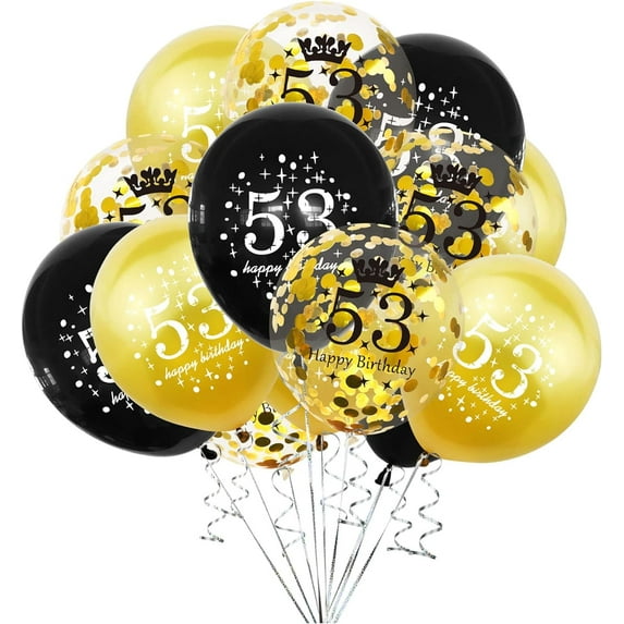 53 Birthday Decorations for Men Black and Gold 53rd Birthday Balloons Women Happy Birthday Latex Confetti Balloon 53 Year Old Theme Birthday Party Decor Supplies 15 Pack 12 Inch
