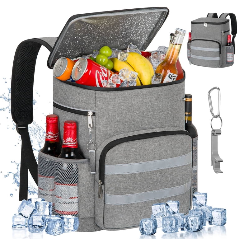 Insulated Backpack Cooler Leak Proof Portable Thermal Bag Picnic Beach Travel OGETFUUR 31.7 qt. Gray Insulated Backpack Cooler, Leak Proof  main image 2