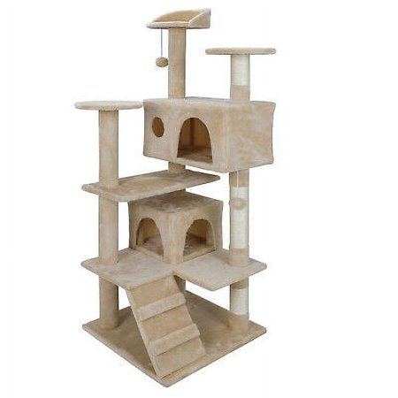 53" Cat Tree Condo Tower Scratching Post Pet Play House Activity Have Fun Beige