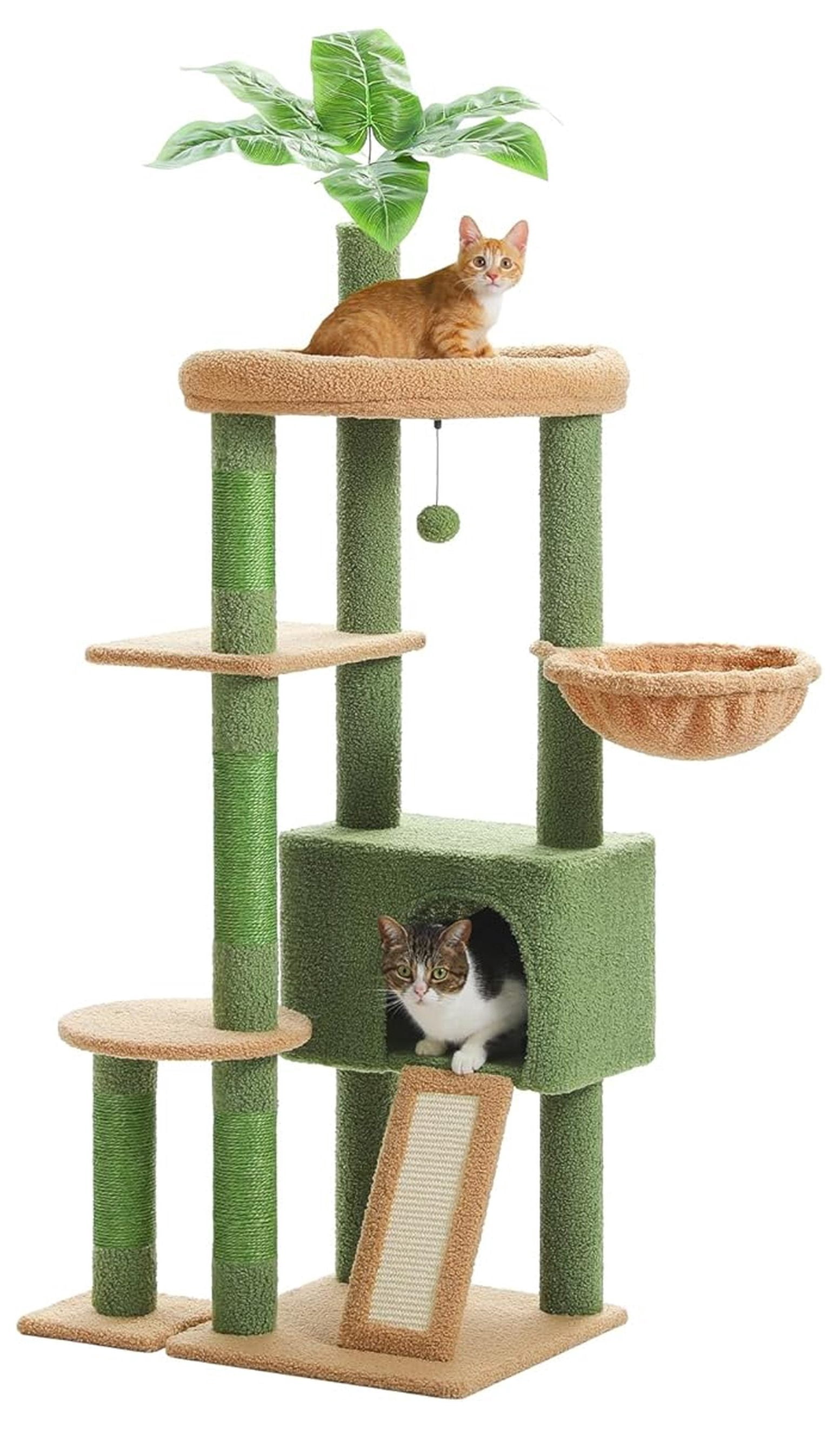 53" Cat Tree Indoor Large Condo, Sisal Scratching Posts, Cactus Design, Multi-Level Cat Tower for Multiple Cats up to 20lbs, Sturdy & Stable