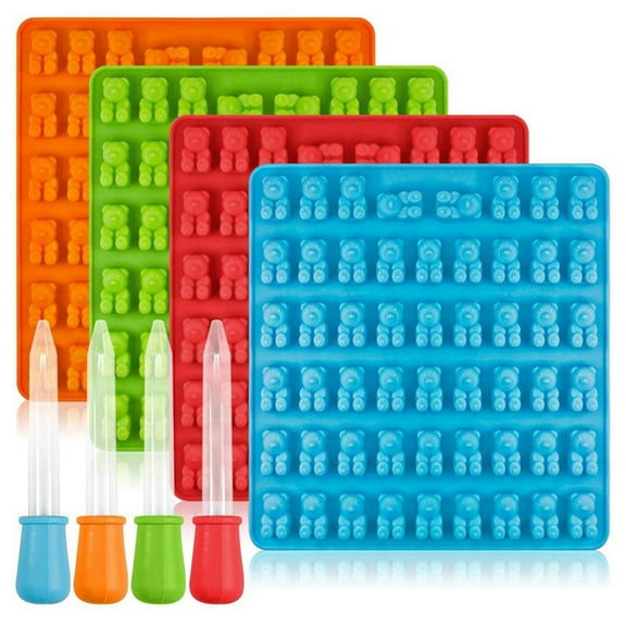 53 Cavities Silicone Gummy Mold BPA Free Nonstick Food Grade Teddy Bear Candy Mold with Dropper Jelly Mold Chocolate Mold