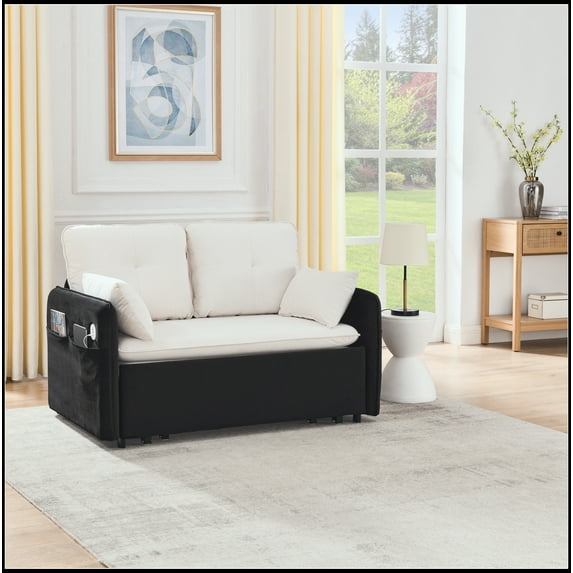 53" Convertible Sleeper Sofa Bed with 2 Removable Armrests and USB Power Port