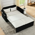 thumbnail image 1 of 53" Convertible Sofa Bed, Velvet Pull-Out Couch Bed with USB Ports and 2 Pillows, Adjustable Sleeper Sofa with 2 Removable Armrests, Recliner Sofa for Living Room Apartment, White-Black, 1 of 9