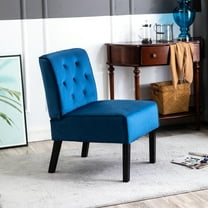 53" Dark Blue Velvet Chair, Button With Comfort Foam Cushion For Small Spaces 2piece, Armless, Velvet, Accent