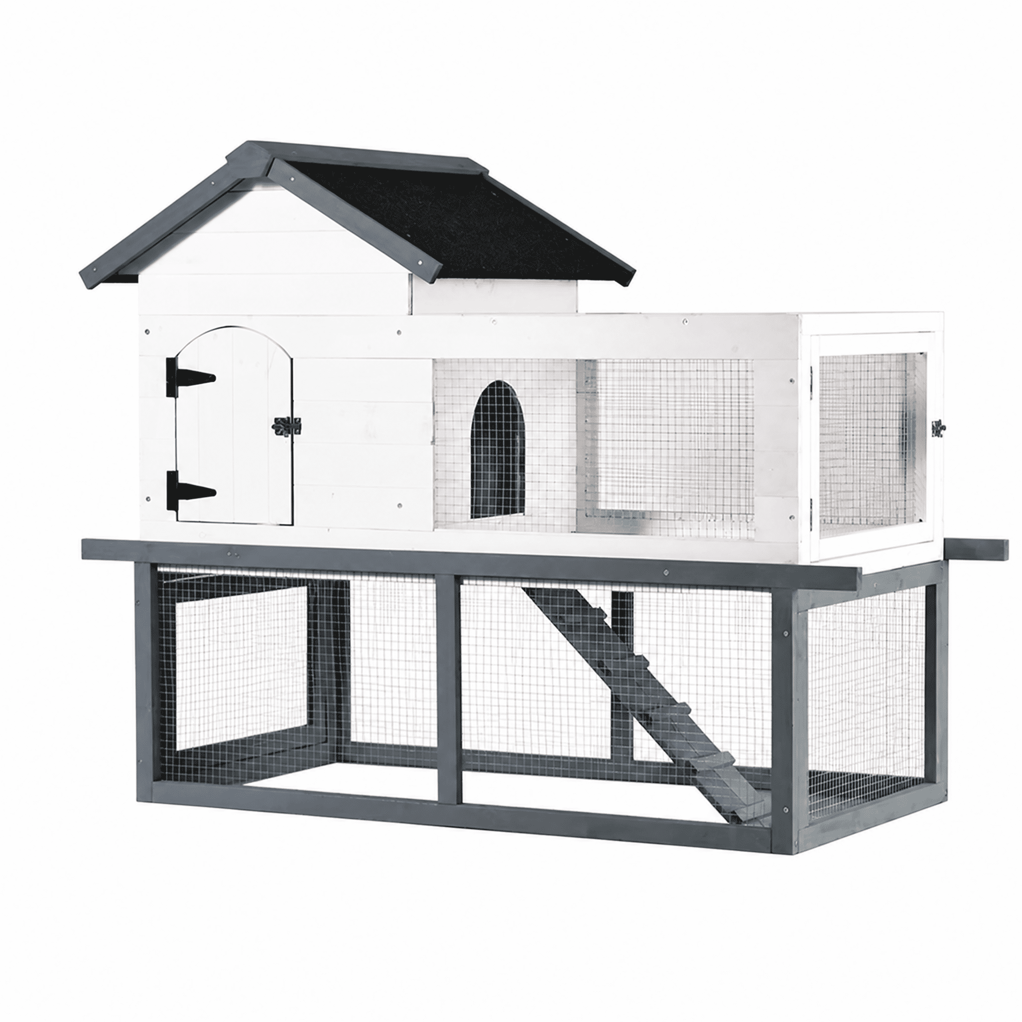 53" Double-Tier Wooden Outdoor/Indoor Waterproof Chicken Coop And Rabbit Hutch Complete With A Roof, Stairs, And A Removable Cleaning Tray; Suitable For Small To Medium Pets