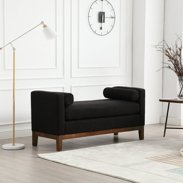 53 Elegant Upholstered Ottoman with Wood Legs and Bolster Pillows Bed end upholstered Bench for Bedroom Living Room Entryway Entryway Indoor Corner Ottoman Bench Black Walmart Business Supplies