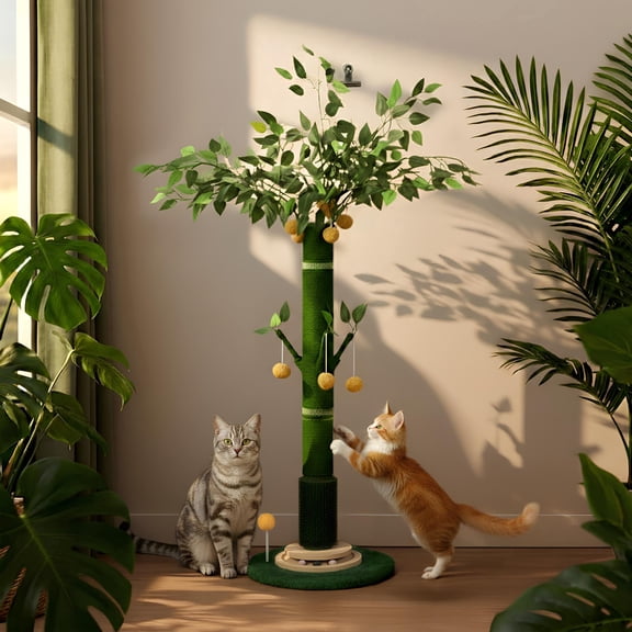 53" Extra Tall Cat Scratching Post for Large Cats, Heavy Duty Vertical Scratcher with Natural Sisal Rope, Stable Climbing Pole with Hanging Ball for Full Body Stretching
