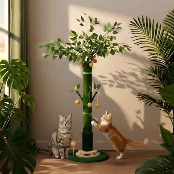 53" Extra Tall Cat Scratching Post for Large Cats, Heavy Duty Vertical Scratcher with Natural Sisal Rope, Stable Climbing Pole with Hanging Ball for Full Body Stretching