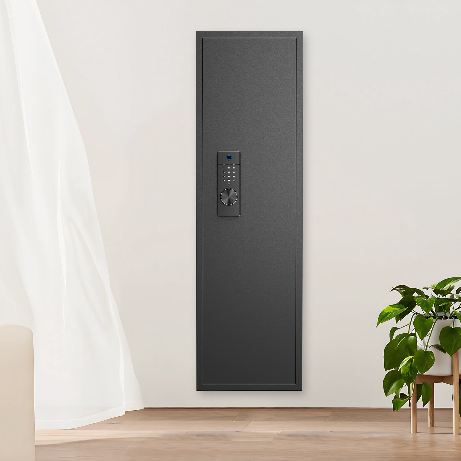 53" Fingerprint Touch Panel In-Wall Safe,Hidden Wall Gun Safe for Rifles with Adjustable Shelves,Assembled Storage Multifunctional Wall Safe for Firearm and Valuables (Black-Fingerprint) 44003