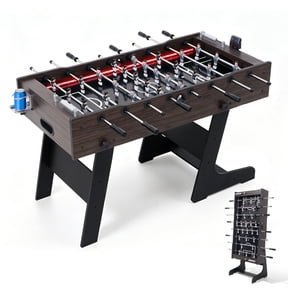 53" Folding Foosball Table with LED Lights, Electronic Scoreboard Soccer Game Table, Indoor Game Room & Home Arcade Table, w/2 Balls & Cup Holders