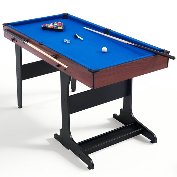 53" Folding Pool Table Set, Portable Indoor Billiard Table with Built-in Ball Storage, Cue Clips & Complete Accessories for Home, Family Game Room & Parties
